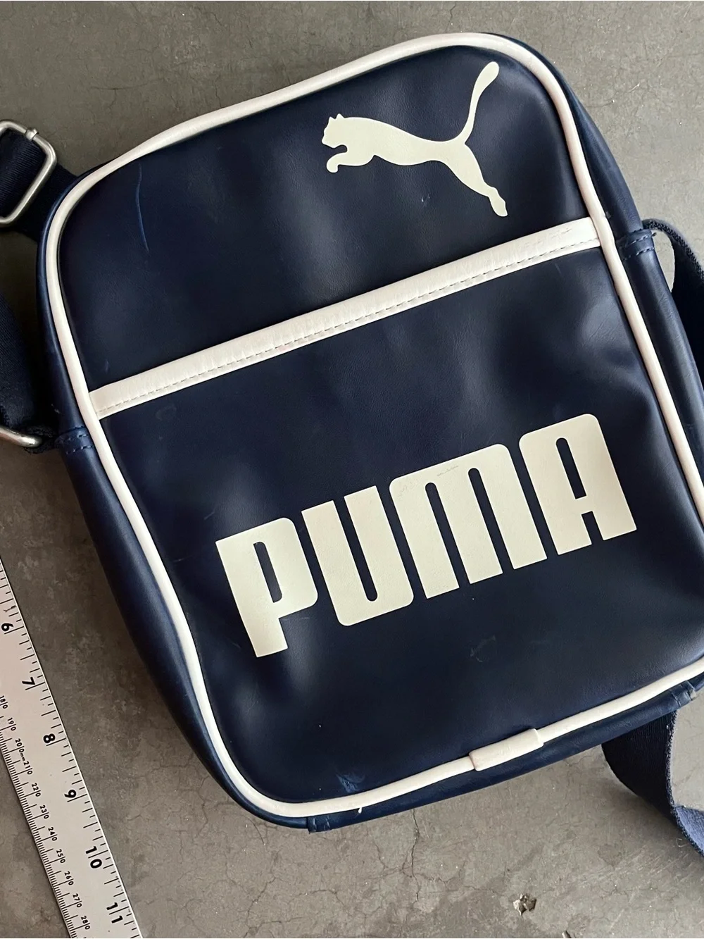 Vintage Puma Navy and White Crossbody Shoulder Bag